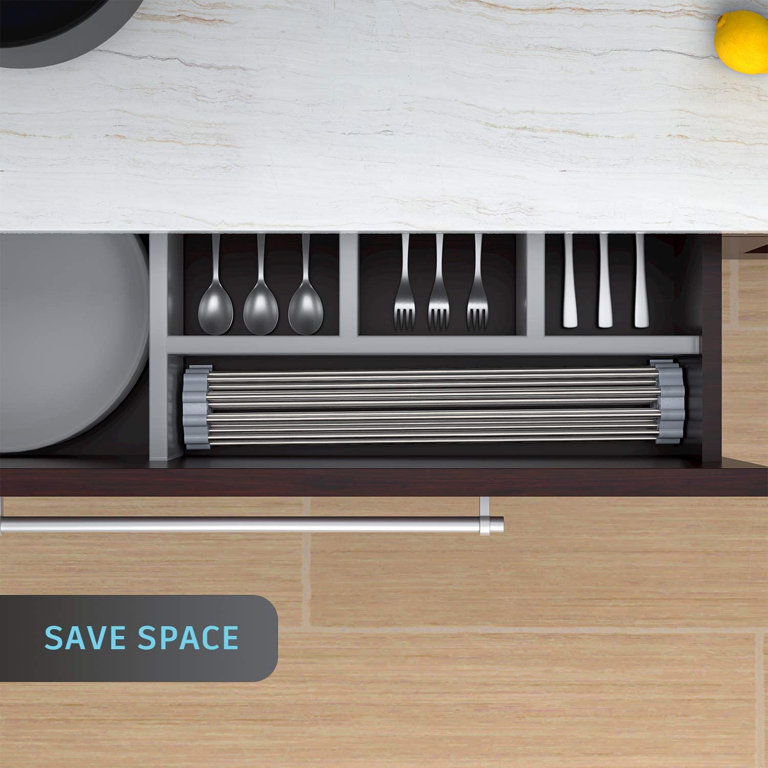 roll up dish drainer in drawer