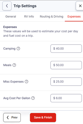 tripW-trip budget settings image